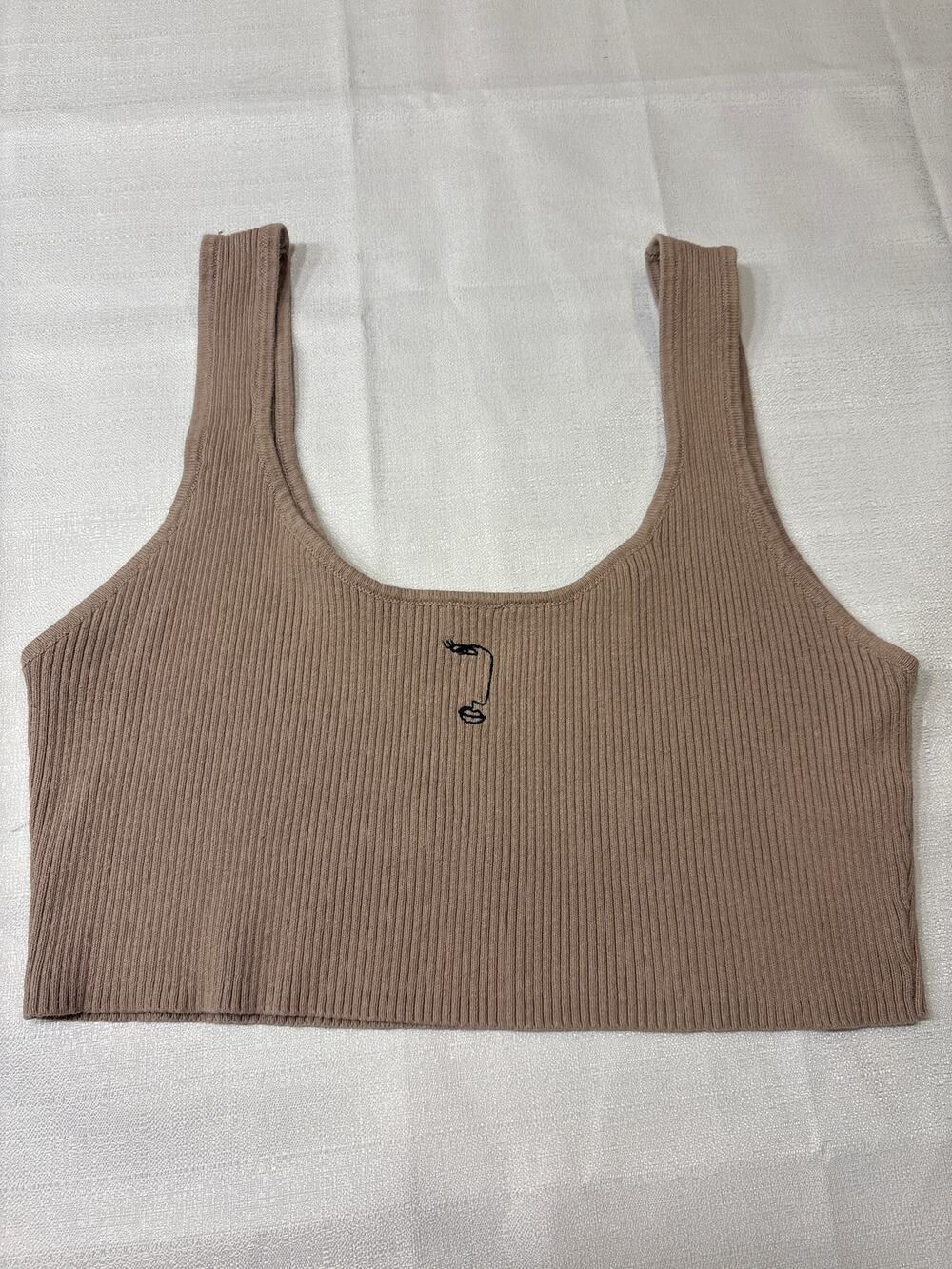 Aritizia Beige Cropped Ribbed Knit Tank Size M
